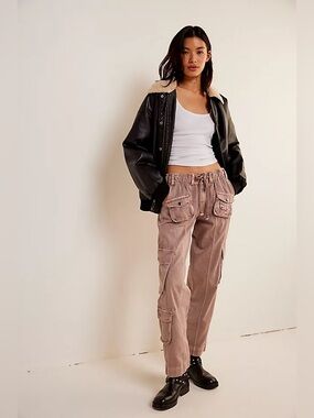 Free People Tahiti Drawstring Cargo Pants Cashmere Pink Size XL